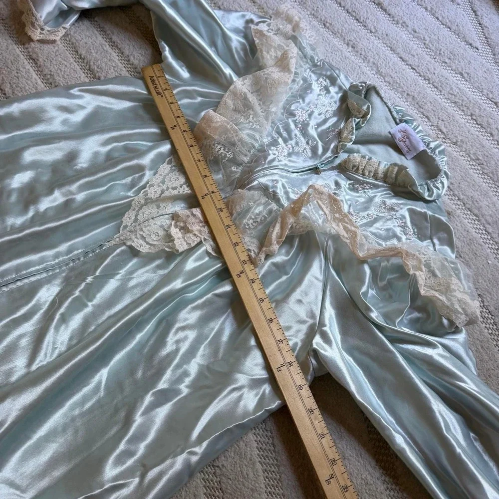 VTG 80s Ilise Steven blue floor nightgown M/L Loungewear Cottagecore Fairycore
